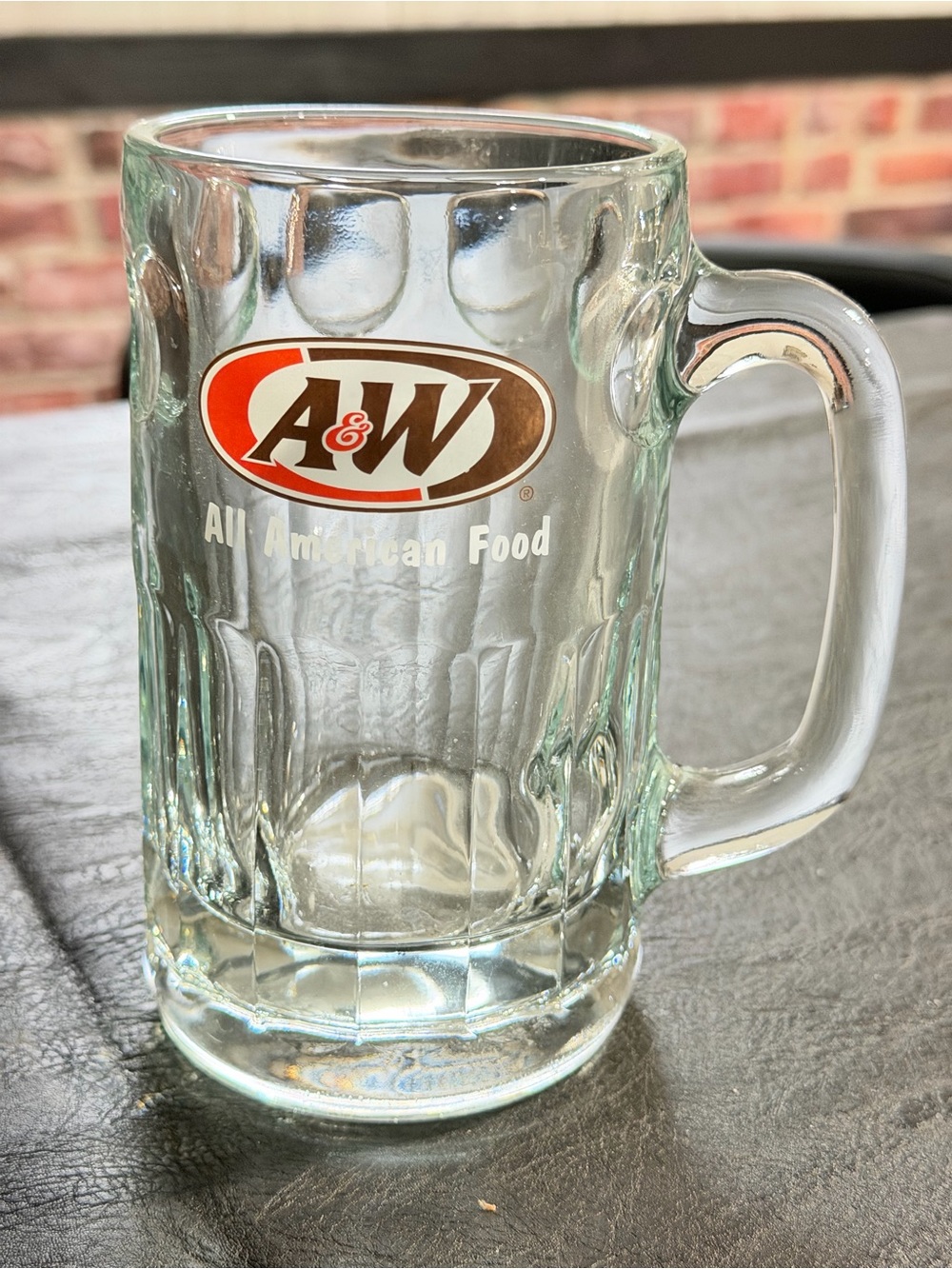 A & W root beer handled Glass root Beer Mug - Clear with Red & Brown Logo